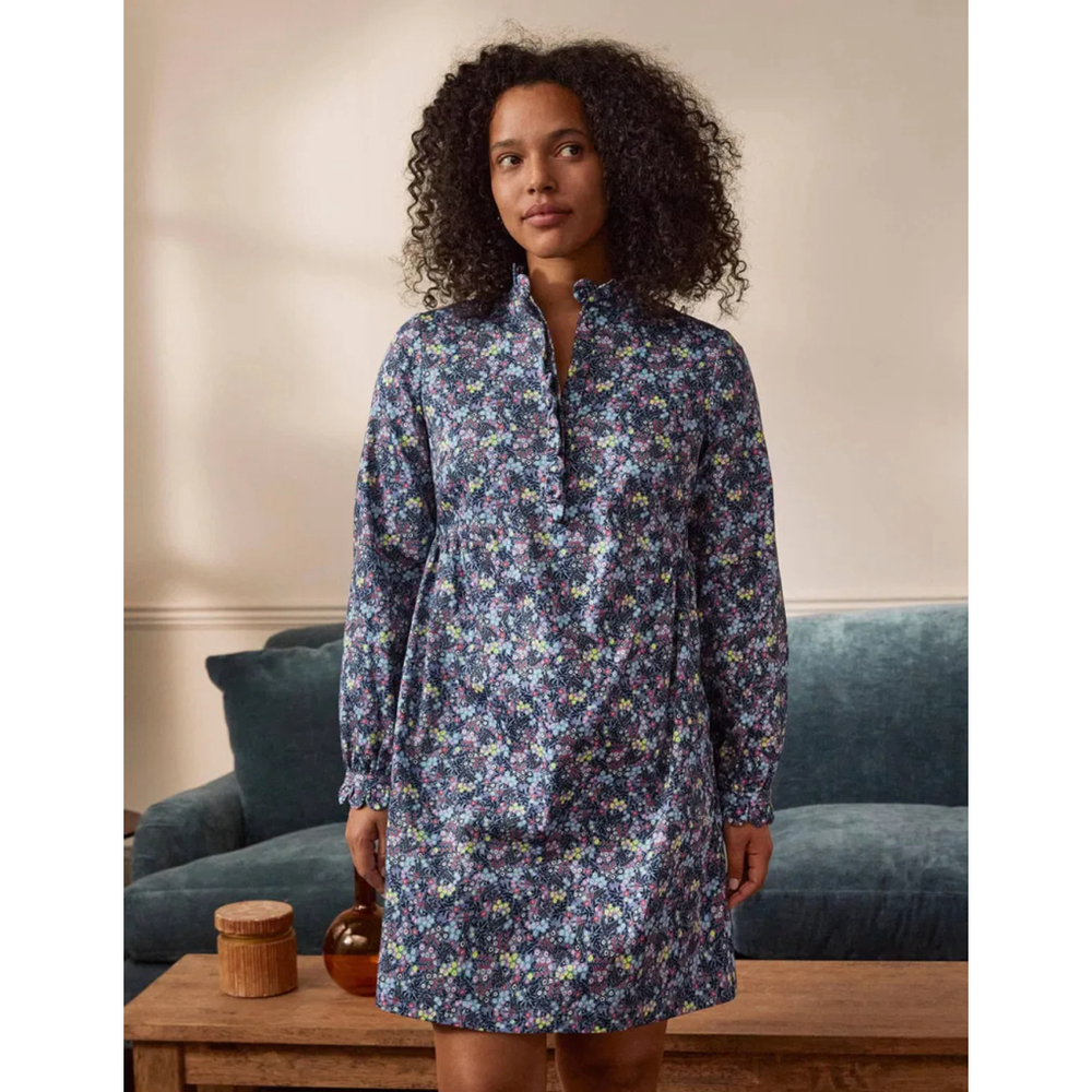 Boden Floral Ruffle‎ Collar Tunic Dress Blue Yellow Size 8